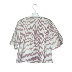 Saylor Lavender White Ikat Pintucked Tie Front Top Size Small thumbnail 6