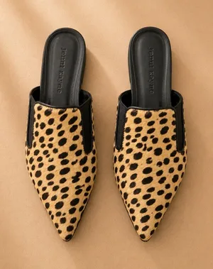Jenni Kayne Womens Mules 38 Tan Cheetah Print Calf Hair Pointed Toe Flat Italy thumbnail 1