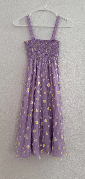 purple yellow daisy organza ruched summer sundress thumbnail 1