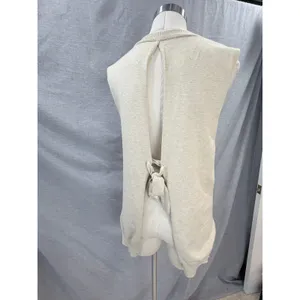 Maeve by Anthropologie‎ Oatmeal Beige Open Tie Back Knit Sweater Vest One Size thumbnail 2