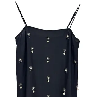 H&M Appliquéd Holiday Party Slip Dress Pearl Rhinestones Embellished Black Sz S thumbnail 5