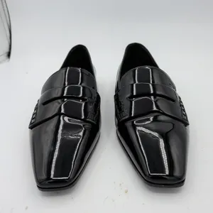 Marion Parke Black Patent Leather Square Pointed Toe Penny Loafer Women 39 Italy thumbnail 3