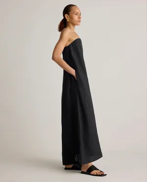 Quince 100% Linen Strapless Maxi Dress - Black thumbnail 5