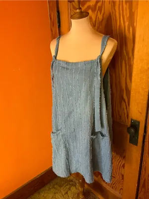 Arula Blue Textured Sleeveless Jumper Dress Oversized Pockets Boho Lagenlook thumbnail 7