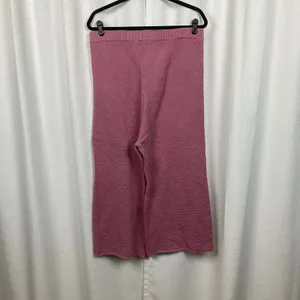 Free People Rose Pink Hailee Sweater Waffle Knit Wide Leg Cropped Pants Sz.L thumbnail 8