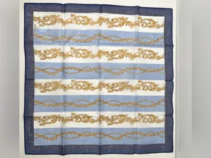 FENDI Logo Vintage Baroque Chain Print Cotton Scarf Handkerchief Bandanna thumbnail 3