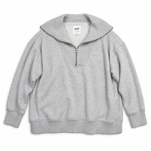 aerie L Down To Earth Quarter Zip Sweatshirt Overisized Gray Relaxed Fit Cozy thumbnail 2