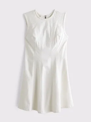Abercrombie denim mini dress mila high neck petite short sleeveless cream thumbnail 7