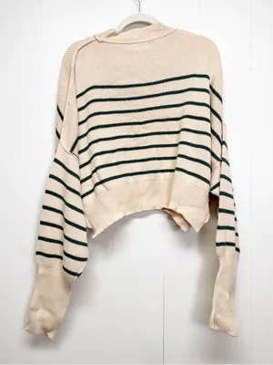 NEW CARLY JEAN LOS ANGELES CJLA Avila Cropped Sweater Green Stripe 2X thumbnail 5