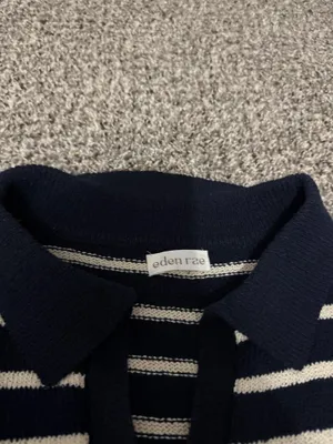 White and Navy Cropped Sweater Top Size Med thumbnail 3