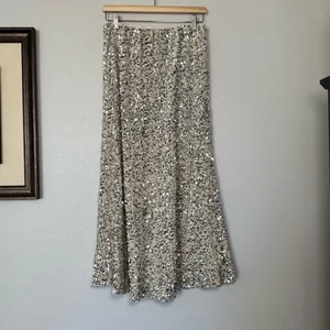 NWT Old Navy Champagne Silver Sequin A-line Lined Maxi Skirt Size Medium thumbnail 2