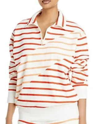 Solid & Striped Pullover Medium Quarter Zip Orange Red Beach Cover Up Terry thumbnail 1