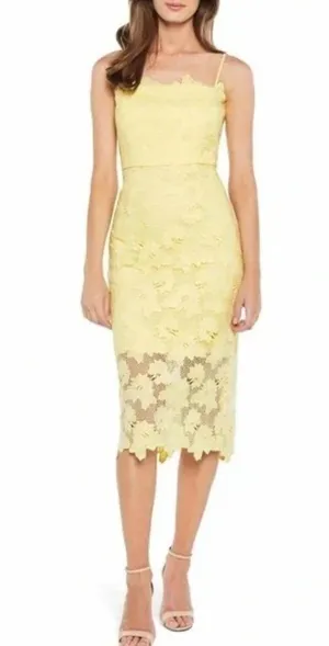 Bardot Lina Lace Sheath Dress Sleeveless Yellow Size 6 Small S EUC thumbnail 1