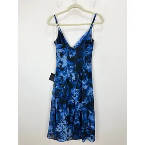 Lulus Beautiful Persona Blue Floral Chiffon Cowl A-Line Midi Dress Small NWT thumbnail 5