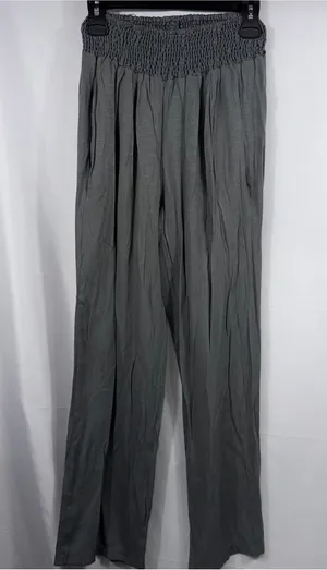 Black Smocked Waist Wide Leg Pants Size M thumbnail 1