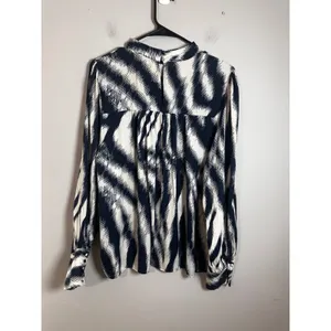 Maison d'Amélie‎ Navy White Abstract Zig Zag Mock Neck Long Sleeve Blouse Large thumbnail 4