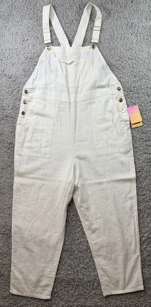 Stoney Clover Lane x Target Ivory Linen Blend Overalls Size L NWT thumbnail 1