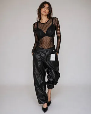 Mind‎ Code Black Sheer Mesh Polka Dot Long Sleeve Top Womens Small Y2K thumbnail 5