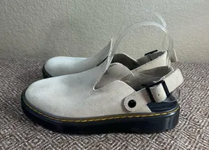 DR MARTENS Carlson Mules Shoes CREAM WARM SAND SUEDE LEATHER SZ 7L Boho Preppy thumbnail 4