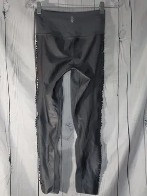 FP Movement By Free People Ruffled Festival Fringe Edgy Metallic Gray Leggings thumbnail 2