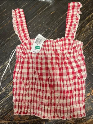 Freshman Red & White Gingham Smocked Ruffle Tank thumbnail 1