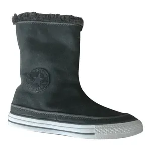 Converse Beverly Boots Grey Suede Women Size 6.5 Leather Winter Faux-Fur Collar thumbnail 1