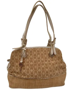 Fossil Monogram Canvas Brown Shoulder Satchel Purse thumbnail 1