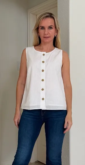 J.Crew Linen Blend Button Front Shell Top Vest White Size M NWT thumbnail 1