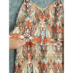 Vintage Tanner 100% Silk Paisley Slip Dress Size 2 Orange Brown Boho thumbnail 2