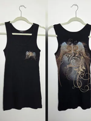 Angel Tank Top Ringer Black Gothic Whimsigoth Affliction Punk Biker Rocknroll M thumbnail 2
