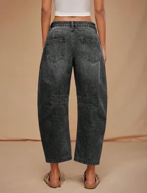 Black denim barrel jeans 7/8 length thumbnail 2