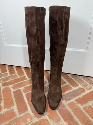 Nine West Zeran Knee High Boots Brown faux suede Size 9 Block Heel Full Zip fall thumbnail 2
