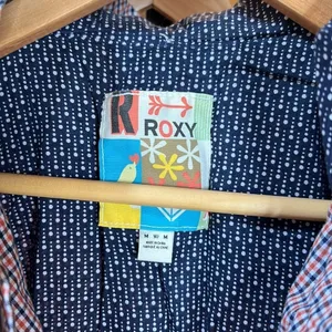 Roxy Navy & Orange Plaid Hooded Jacket Zip Front Women’s Size Medium thumbnail 3
