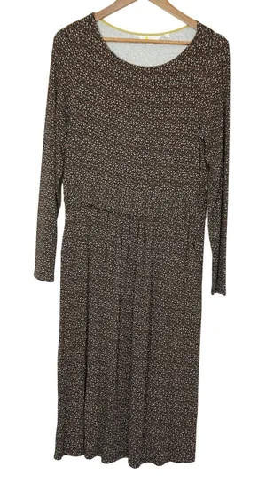 Boden Size 10 Long Brown Polka Dot Jersey Long Sleeve Midi Dress with‎ Pockets thumbnail 1