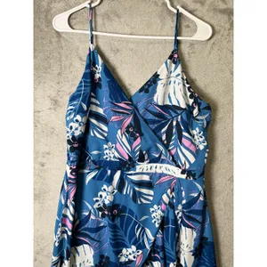 Lulus Vacation‎ Days Blue Tropical Print High Low Maxi Dress Flowy Resort Summer thumbnail 2