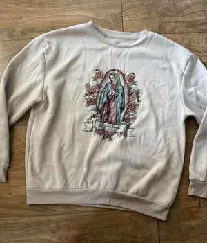 White Floral Virgin Mary Graphic Sweatshirt thumbnail 1