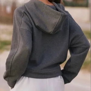 Anthropologie Daily Practice Henley Boxy Oversized Cropped Hooded Sweatshirt xs thumbnail 3