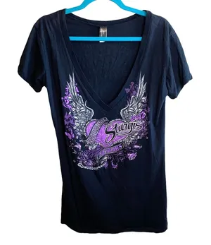 Hot Leathers Graphic V-Neck Tee Winged‎ Motorcycle Biker Top Size Large thumbnail 1