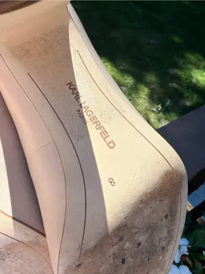 Karl Lagerfeld Paris Nude Beige Open Toe Gold Leather Pearl Block Heels - 8 8M thumbnail 6