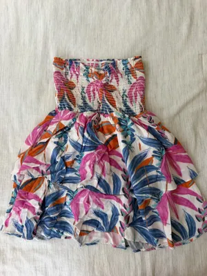 Shore Brand strapless smocked floral palm print mini dress thumbnail 3