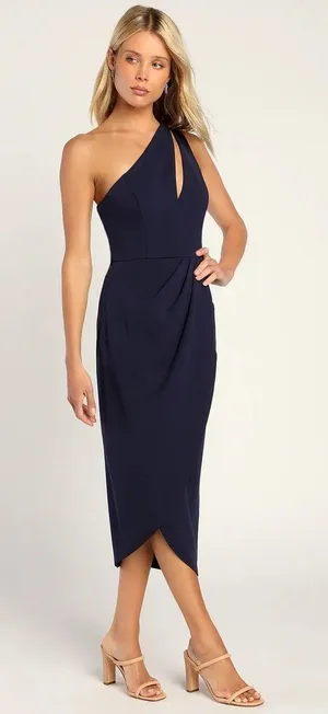 Lulus NWT So Flirty Dark Navy One-Shoulder Cutout Asymmetrical Dress thumbnail 2
