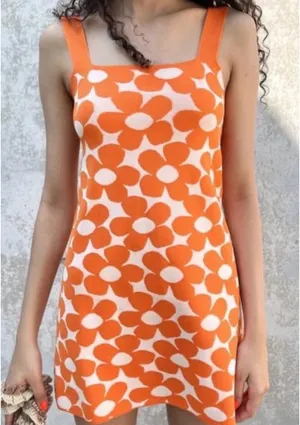 Zara Floral Orange Retro-Style Dress thumbnail 1