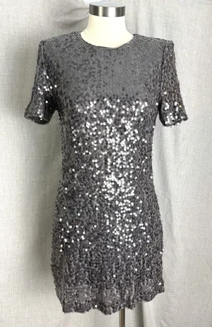 Silver‎ Gray Sequin Short Sleeve Mini Dress Charles Henry XS Party Date thumbnail 1