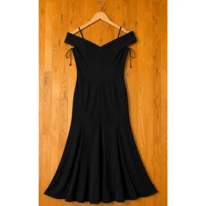 Nightway Black Off Shoulder Evening Gown Size 8 Tall Formal Dress Front Slit thumbnail 3