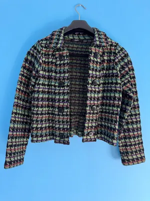 Naven AVEC Vintage-Style Multicolor Pixelated Woven Knit Button-Up Jacket thumbnail 7