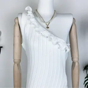 Elliatt Italianate One Shoulder Pleated Dress in Ivory thumbnail 3