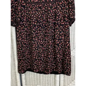 Gérard Darel Paris Black Floral Print Dress 44 Smocked Neckline‎ French Viscose thumbnail 6