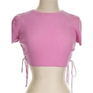 Zara Pink Ribbed Knit Crop Top Medium Ruched Y2K Streetwear coquette girl fest thumbnail 2
