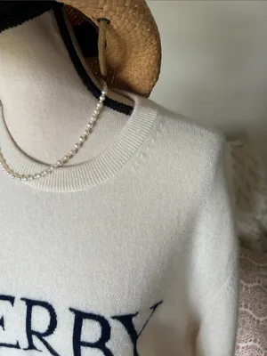 Vineyard Vines Kentucky Derby Cream navy 100% Cashmere crew neck sweater XL thumbnail 3