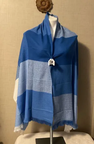 Blue Striped Lightweight Wrap Shawl - Classic Blue thumbnail 1